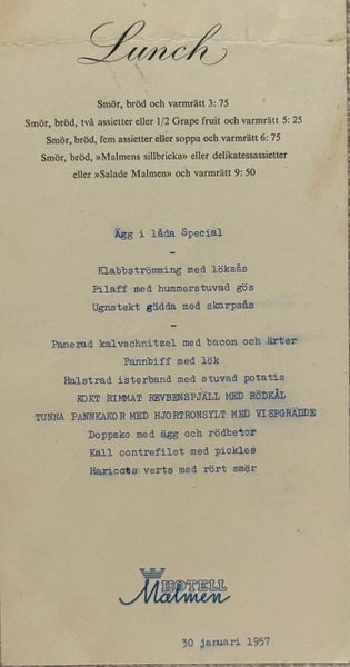 MENU - HOTELL MALMEN