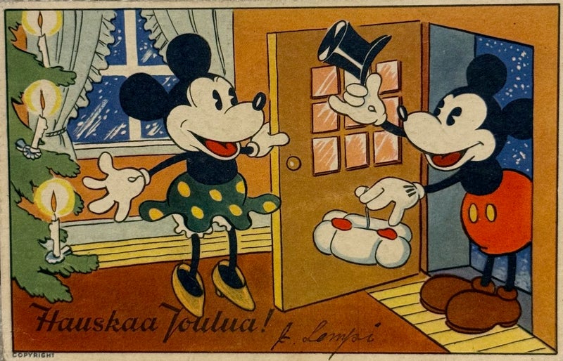DISNEY -JOULUKORTTI. MIKKI ja MINNI. K&auml;ytetty